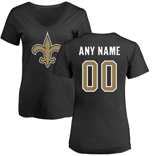 Women New Orleans Saints NFL Pro Line Black Any Name and Number Logo Custom Slim Fit T-Shirt